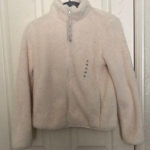 Uniqlo Womens Fluffy Pull Zip Jacket, XS, Off White